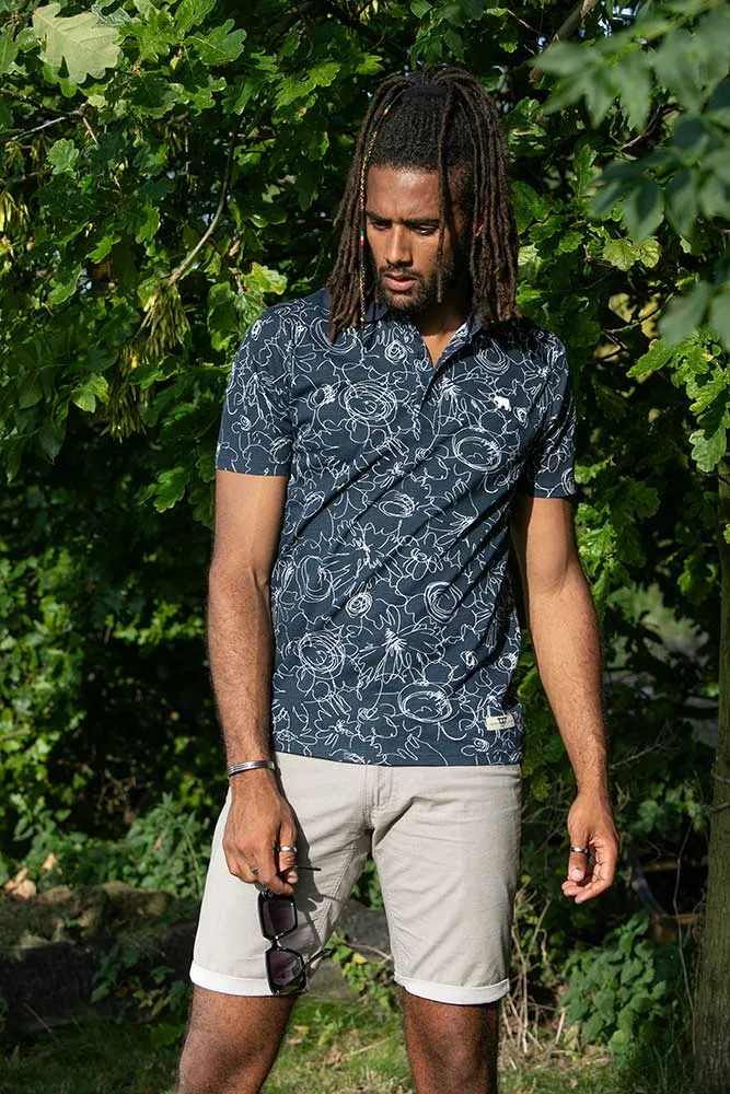 Mens Pique Polo Shirt Featuring Abstract Print Design (ROLAND)